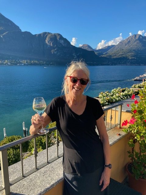 Susan Richards in Bellagio, Italy overlooking Lake Cuomo