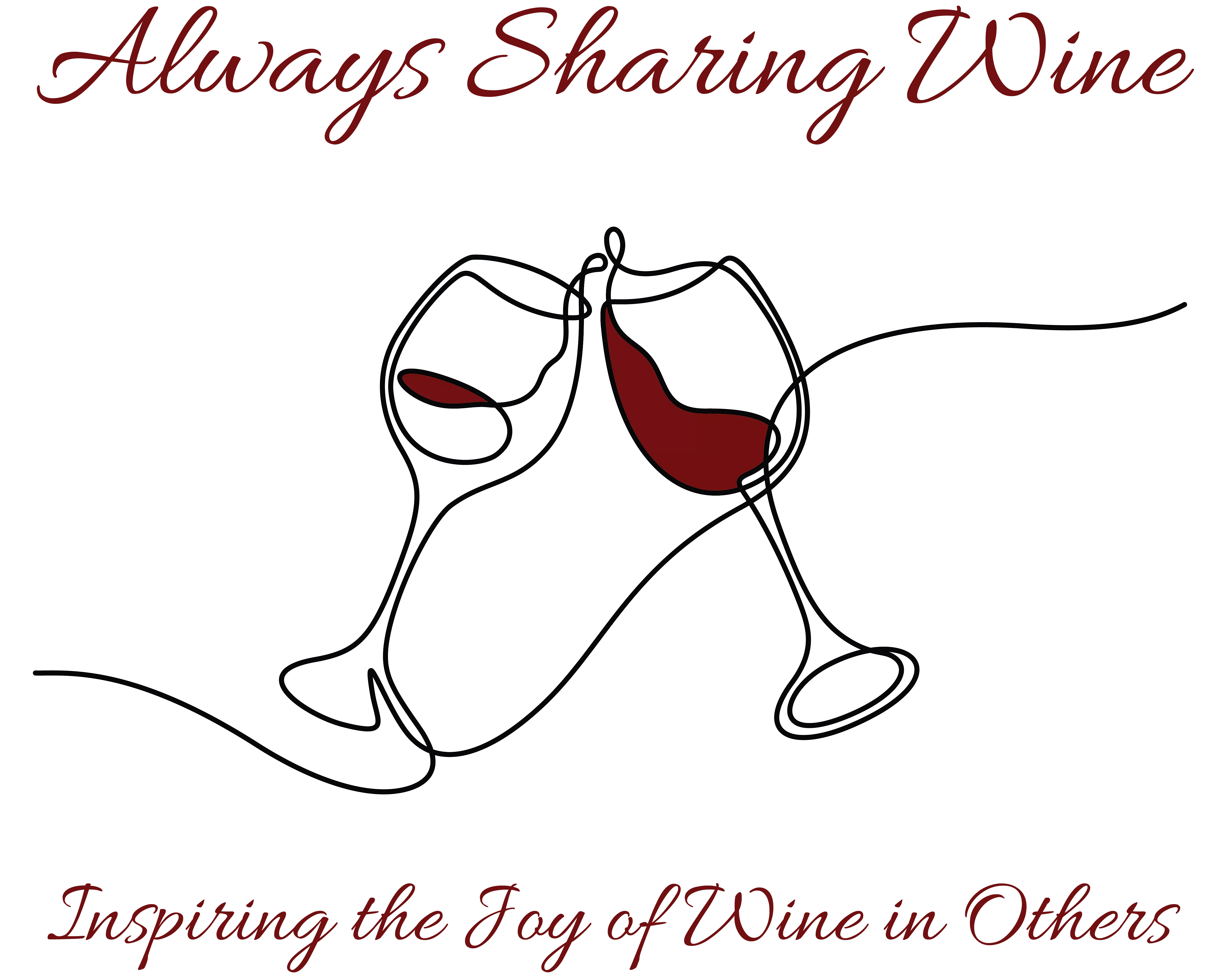 Always Sharing Wine Logo red text tagline Always Sharing Wine logo glasses