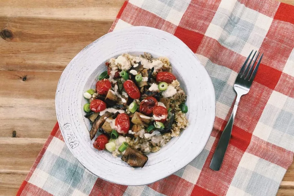 Mediterranean Freekeh Bowl Grilled Vegetable with lamb