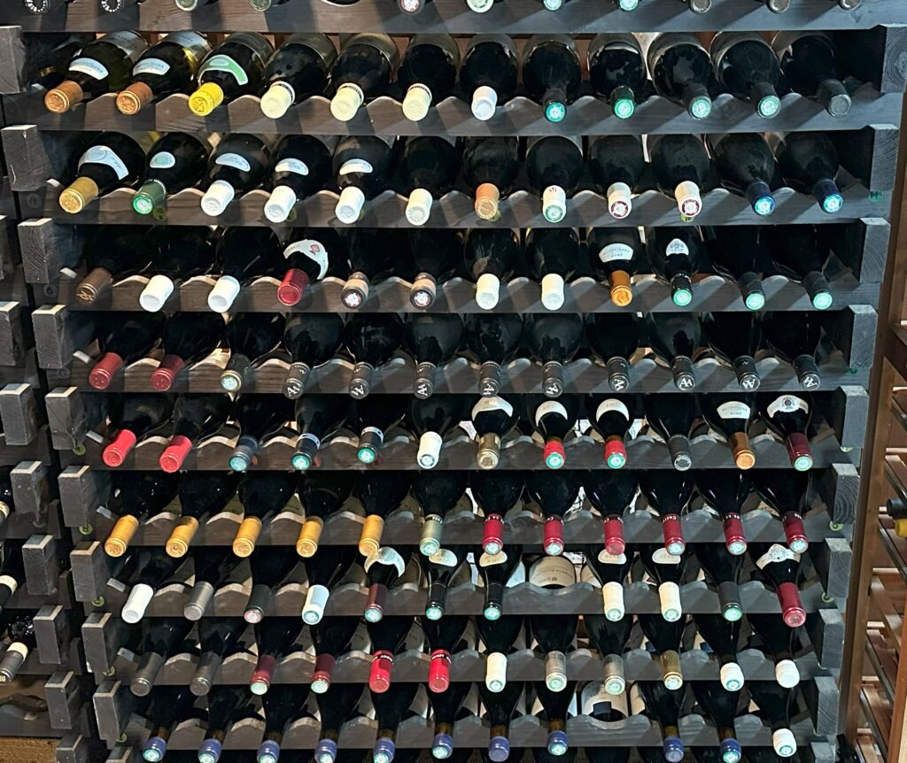 Bottles of Pinot Noir in the wine cellar