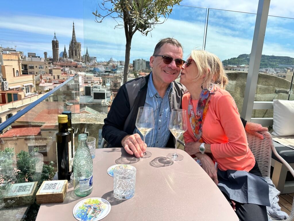 Ron and Susan having lunch in Barcelona on day of arrival